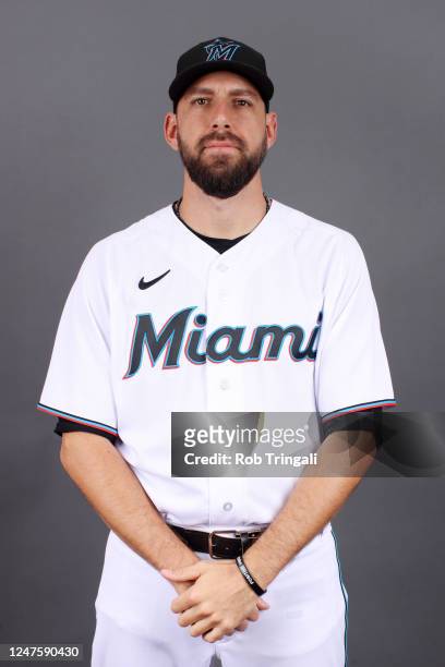 Matt Barnes of the Miami Marlins poses for a photo during the Miami Marlins Photo Day at Roger Dean Chevrolet Stadium on Wednesday, February 22, 2023...