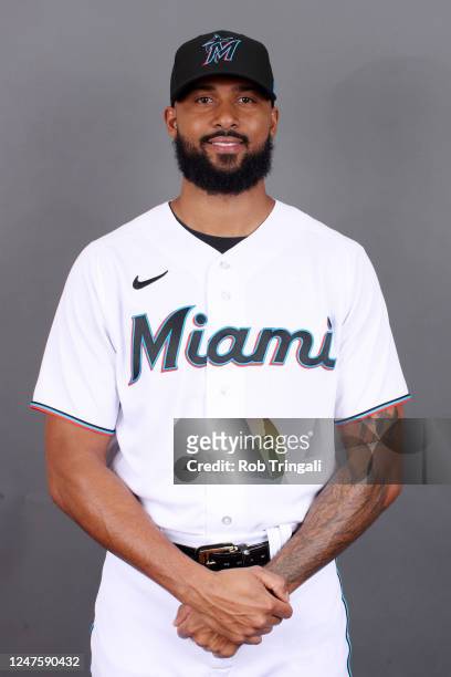 Sandy Alcantara of the Miami Marlins poses for a photo during the Miami Marlins Photo Day at Roger Dean Chevrolet Stadium on Wednesday, February 22,...