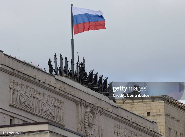 Pantsir S-1 missile system is seen on the roof of the main building of the Russian Defense Ministry on March 1 in Moscow, Russia. In February, 2023...