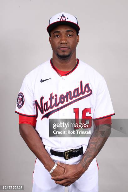 Victor Robles of the Washington Nationals poses for a photo during the Washington Nationals Photo Day at The Ballpark of the Palm Beaches on Friday,...