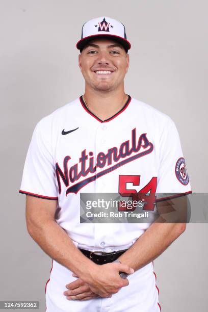 Cade Cavalli of the Washington Nationals poses for a photo during the Washington Nationals Photo Day at The Ballpark of the Palm Beaches on Friday,...