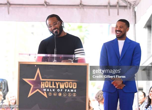 Ryan Coogler and Michael B. Jordan at the star ceremony where Michael B. Jordan is honored with a star on the Hollywood Walk of Fame on March 1, 2023...