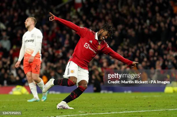 Manchester United's Fred celebrates scoring their side's third goal of the game during the Emirates FA Cup fifth round match at Old Trafford,...