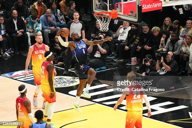 LeBron James of Team LeBron dunks the ball against Team Giannis during the NBA All-Star Game as part of 2023 NBA All Star Weekend on Sunday, February...