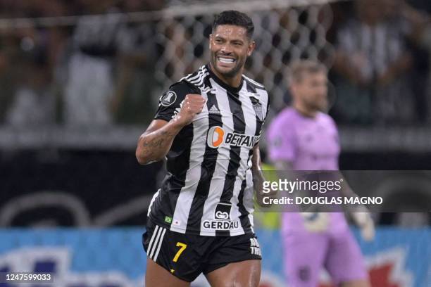 Atletico Mineiro's forward Hulk celebrates after scoring a goal during the second leg Copa Libertadores second stage football match between Brazil's...