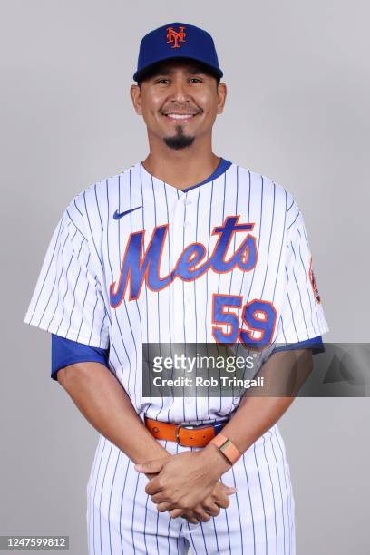 Carlos Carrasco of the New York Mets poses for a photo during the New York Mets Photo Day at Clover Park on Thursday, February 23, 2023 in Port St....