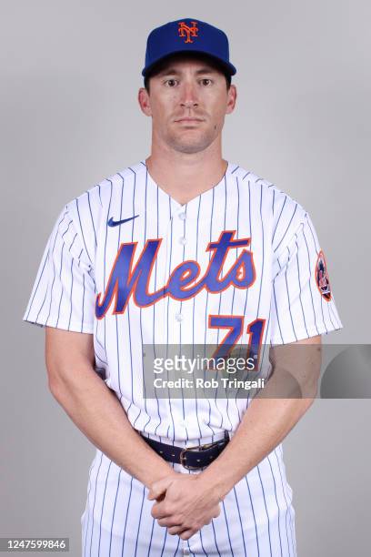Zach Muckenhirn of the New York Mets poses for a photo during the New York Mets Photo Day at Clover Park on Thursday, February 23, 2023 in Port St....