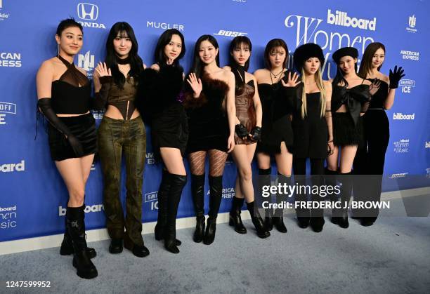 South Korean band Twice arrive for the 2023 Billboard Women in Music awards at the YouTube theatre at Hollywood Park in Inglewood, California, March...