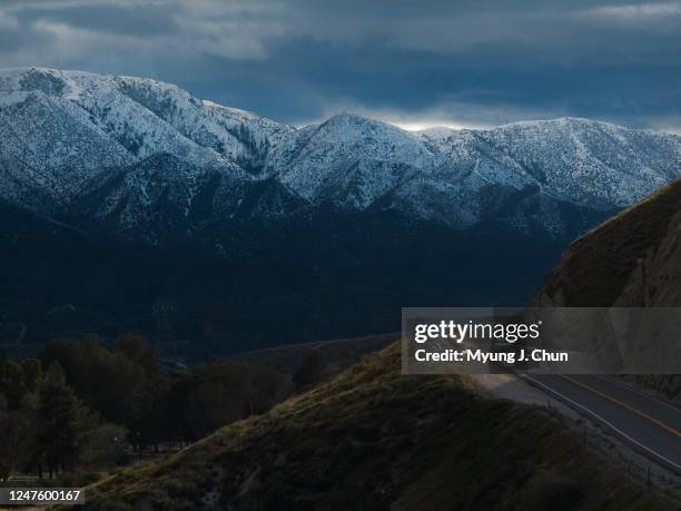 Snow covers the mountains above Acton as seen from Soledad Canyon Road on Wednesday, March 1, 2023.