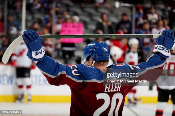 Lars Eller of the Colorado Avalanche warms up prior to the game against the New Jersey Devils at Ball Arena on March 1, 2023 in Denver, Colorado.