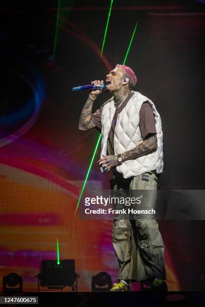 American singer Chris Brown performs live on stage during a concert at the Mercedes-Benz Arena on March 1, 2023 in Berlin, Germany.