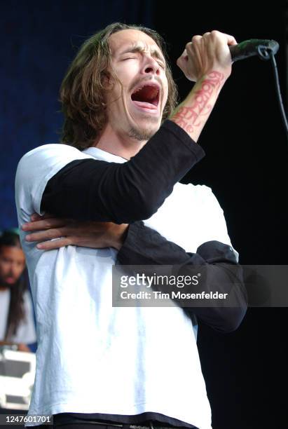 Brandon Boyd of Incubus performs during Lollapalooza 2003 at Shoreline Amphitheatre on August 09, 2003 in Mountain View, California.