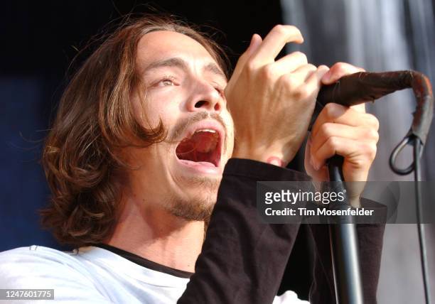 Brandon Boyd of Incubus performs during Lollapalooza 2003 at Shoreline Amphitheatre on August 09, 2003 in Mountain View, California.