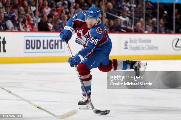 Mikko Rantanen of the Colorado Avalanche shoots against the New Jersey Devils at Ball Arena on March 1, 2023 in Denver, Colorado.
