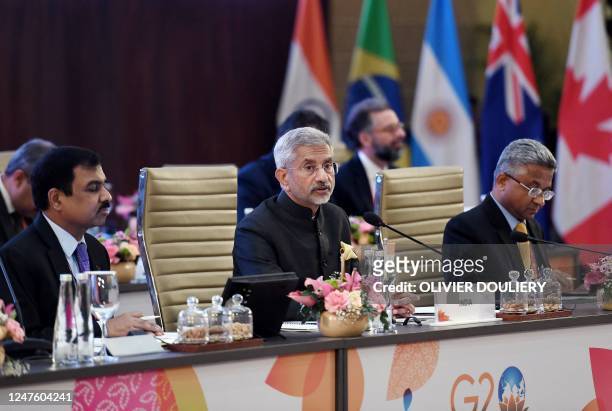 Indian External Affairs Minister Subrahmanyam Jaishankar speaks during the G20 foreign ministers' meeting in New Delhi on March 2, 2023.