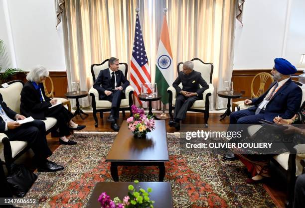 Secretary of State Antony Blinken meets with Indian External Affairs Minister Subrahmanyam Jaishankar on the sideline of the G20 foreign ministers'...