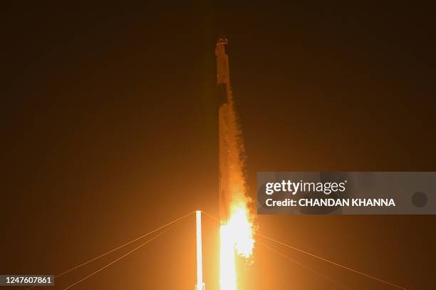 The SpaceX Falcon 9 rocket, with the companys Crew Dragon carrying the Crew-6 mission, launches from pad 39A at NASA's Kennedy Space Center in Cape...