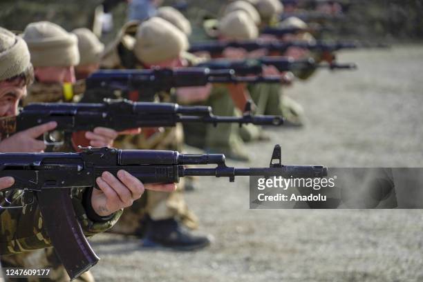Nearly a thousand volunteers attend the military training at Russian Special Forces University, where special troops are trained, in Gudermes, Russia...