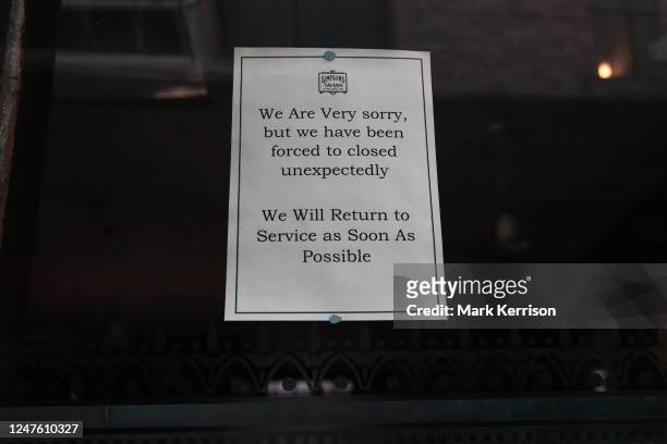 Notice on the exterior of Simpson's Tavern, a Grade II-listed chophouse founded in 1757, is pictured on 15 February 2023 in London, United Kingdom....