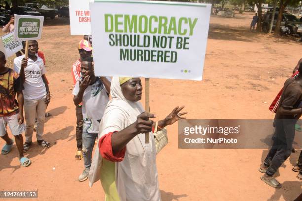 Group of people mostly youths protesting against the outcome of the 2023 Presidential election, this comes after the presidential candidate of the...
