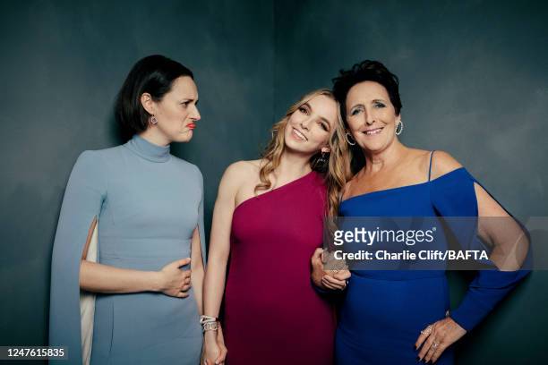 Phoebe Waller-Bridge, Jodie Comer and Fiona Shaw are photographed for BAFTA's Virgin Media British Academy Television Awards on May 12, 2019 in...