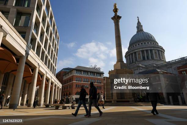City workers in Paternoster Square, where the headquarters of the London Stock Exchange is based, in the City of London, UK, on Thursday, March 2,...
