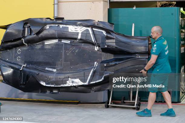 The floor of the Aston Martin AMR23 Mercedes during previews ahead of the F1 Grand Prix of Bahrain at Bahrain International Circuit on March 2, 2023...