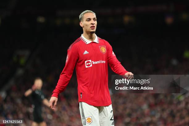 Antony of Manchester United during the Emirates FA Cup Fifth Round match between Manchester United and West Ham United at Old Trafford on March 1,...