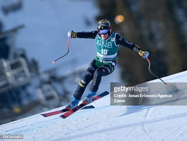 Federica Brignone of Team Italy in action during the Audi FIS Alpine Ski World Cup Women's Downhill Training on March 2, 2023 in Kvitfjell Norway.