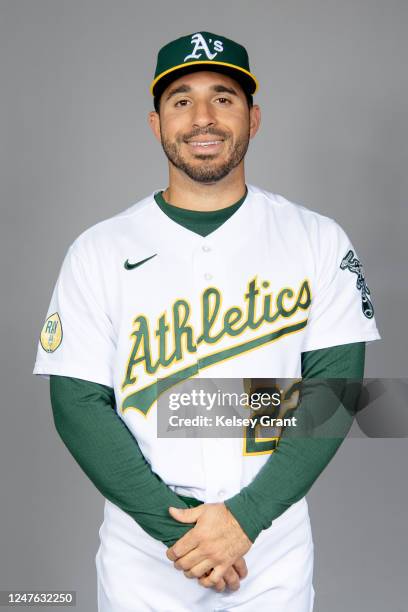 Ramón Laureano of the Oakland Athletics poses for a photo during the Oakland Athletics Photo Day at Hohokam Stadium on Thursday, February 23, 2023 in...