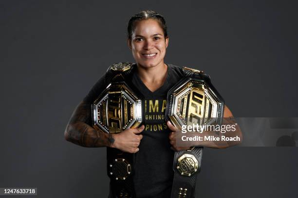 Amanda Nunes of Brazil poses for a photo backstage during the UFC 250 event at UFC APEX on June 06, 2020 in Las Vegas, Nevada.