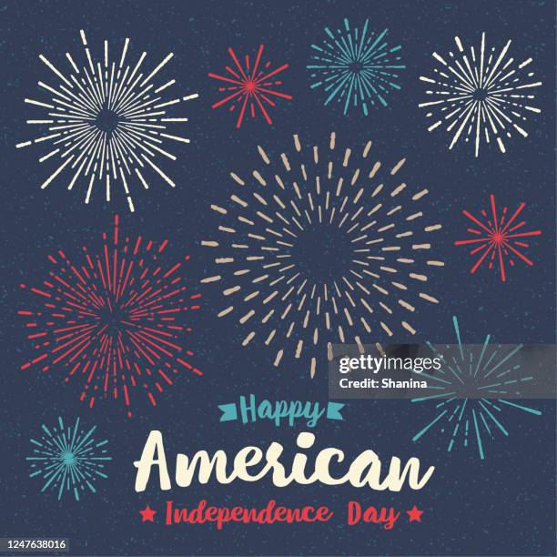 ilustrações de stock, clip art, desenhos animados e ícones de fireworks fourth of july holiday greeting card - firework display