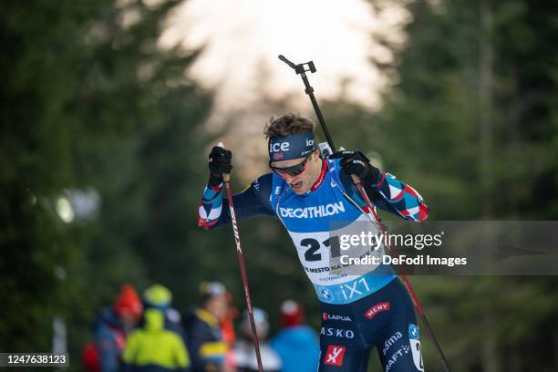 Tarjei Boe of Norway in action competes during the Men 10 km Sprint at the BMW IBU World Cup Biathlon Nove Mesto on March 2, 2022 in Nove Mesto na...