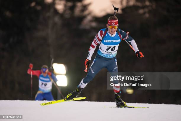 Vaclav Cervenka of USA in action competes during the Men 10 km Sprint at the BMW IBU World Cup Biathlon Nove Mesto on March 2, 2022 in Nove Mesto na...