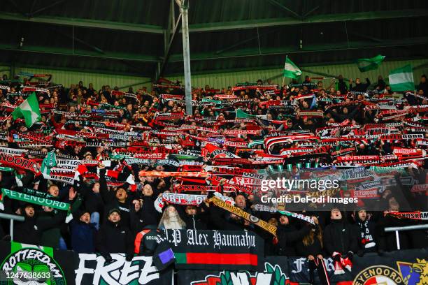 Fans of Feyenoord Rotterdam celebrates after scoring his teams 0:1 goal during the Dutch Cup Quarter Final match between sc Heerenveen and Feyenoord...