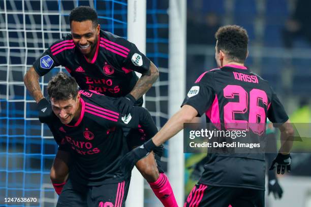 Santiago Gimenez of Feyenoord Rotterdam and Danilo da Silva of Feyenoord Rotterdam celebrates after scoring his teams 0:1 goal with team mates during...