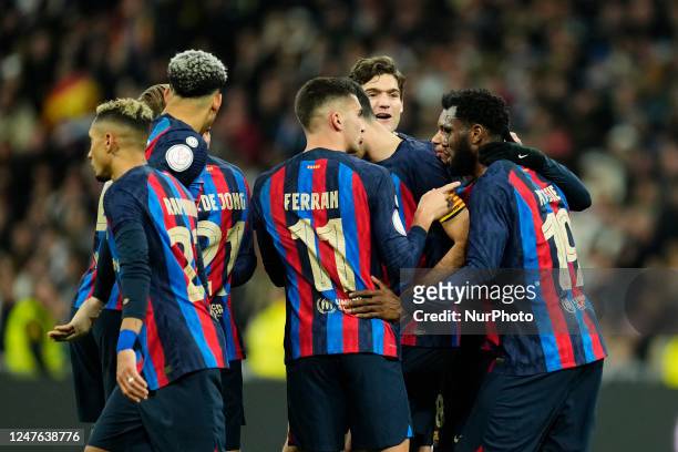 Franck Kessie central midfield of Barcelona and Cote d'Ivoire celebrates after scoring his sides first goal during the Copa del Rey semi-final first...
