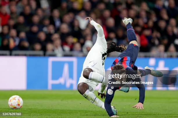 Eduardo Camavinga of Real Madrid, Gavi of FC Barcelona during the Spanish Copa del Rey match between Real Madrid v FC Barcelona at the Estadio...