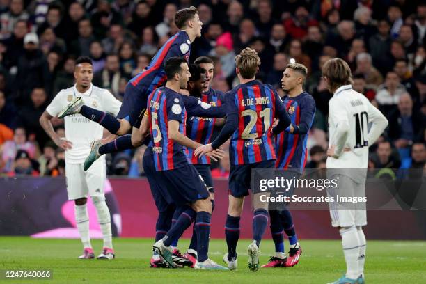 Ferran Torres of FC Barcelona celebrates 0-1 with Franck Kessie of FC Barcelona, Raphinha of FC Barcelona, Frenkie de Jong of FC Barcelona, Sergio...