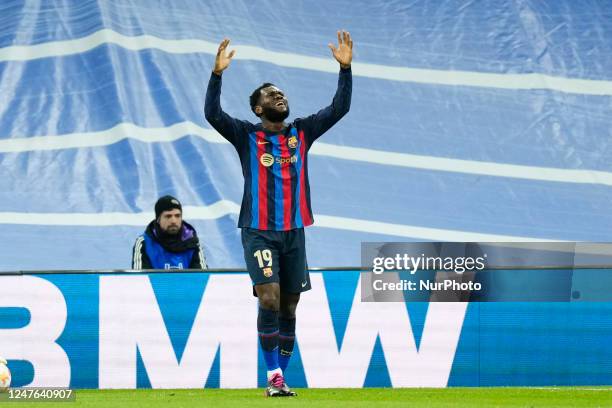 Franck Kessie central midfield of Barcelona and Cote d'Ivoire lament a failed occasion during the Copa del Rey semi-final first leg match between...