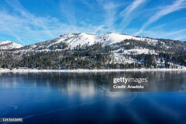 View of Donner Summit and Lake as covered with snow in Truckee of California, United States on March 2, 2023. Winter storm blanketed at least 12 feet...