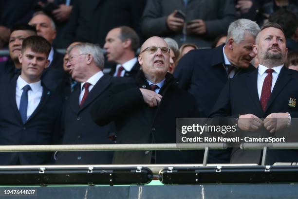 Avram Glazer, co-owner of Manchester United during the Carabao Cup Final match between Manchester United and Newcastle United at Wembley Stadium on...