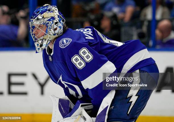 Tampa Bay Lightning goaltender Andrei Vasilevskiy during the NHL Hockey match between the Tampa Bay Lightning and Pittsburgh Penguins on March 2nd,...