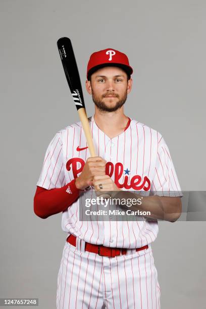 Trea Turner of the Philadelphia Phillies poses for a photo during the Philadelphia Phillies Photo Day at BayCare Ballpark on Thursday, February 23,...