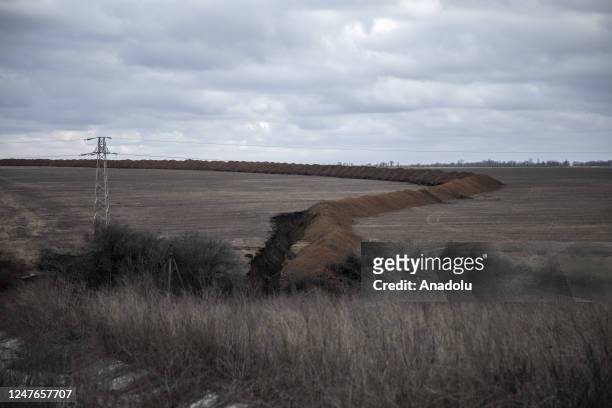 Newly made trenches are seen nearby Bakhmut frontline as war continues between Ukrainian forces and Russian troops in Nykyforivka, Donetsk Oblast of...