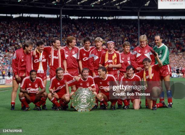 Liverpool celebrate with the trophy after winning the FA Charity Shield match between Liverpool and Wimbledon at Wembley Stadium on August 20, 1988...