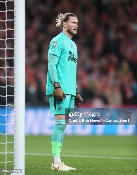 Newcastle United's Loris Karius during the Carabao Cup Final match between Manchester United and Newcastle United at Wembley Stadium on February 26,...