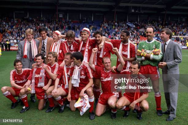 Liverpool players line up for a group photo as they celebrate winning the League Championship with two matches to spare following the Barclays League...