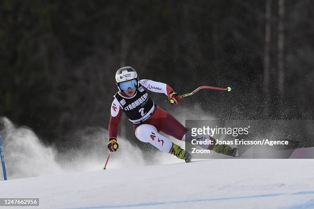 Nicole Schmidhofer of team Austria in action during the Audi FIS Alpine Ski World Cup Women's Super G on March 3, 2023 in Kvitfjell Norway.