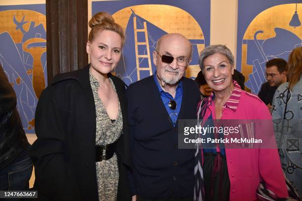Aimee Mullins, Salman Rushdie and Alba Clemente attend Francesco Clemente, Angelus Novus Opening on March 2, 2023 at Vito Schnabel Gallery in New...
